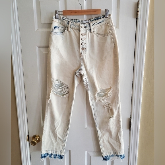 Vervet Light Wash Button Fly Raw Hem Distressed Jeans Size 27 - Picture 1 of 12